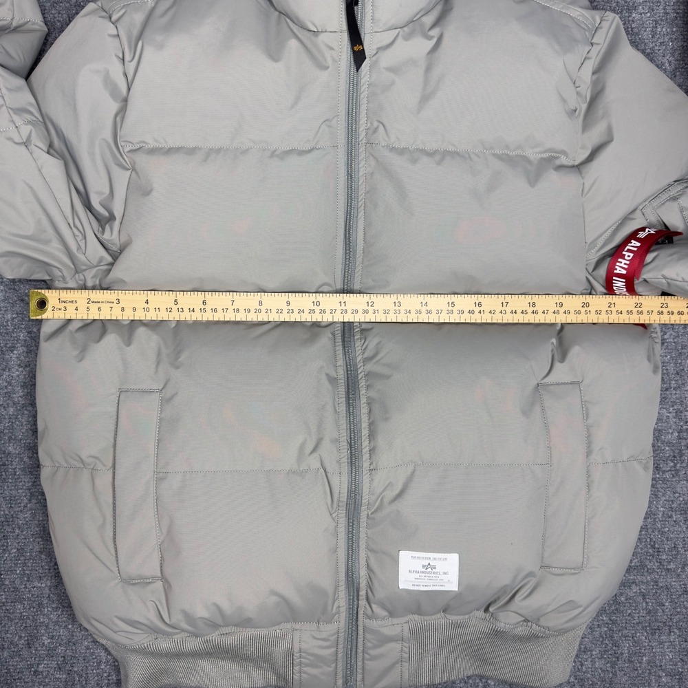 Alpha Industries Puffer Bomber Jacket Mens L Gray Quilted Streetwear Utility - Picture 9 of 12